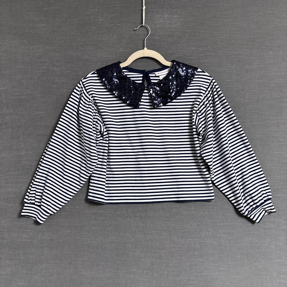 American Girl Something Navy Top Girls M 10 12‎ Striped Sequin Sparkle Preppy